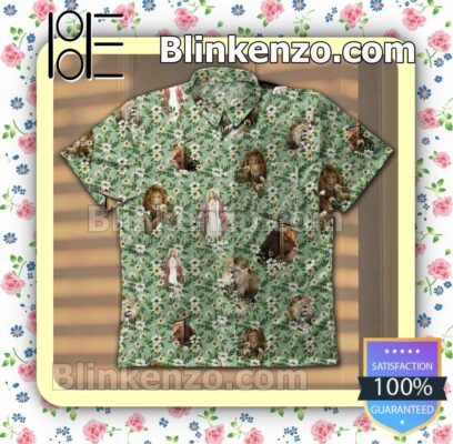 Jesus Lion And Lamb Little Flowers Green Summer Shirts