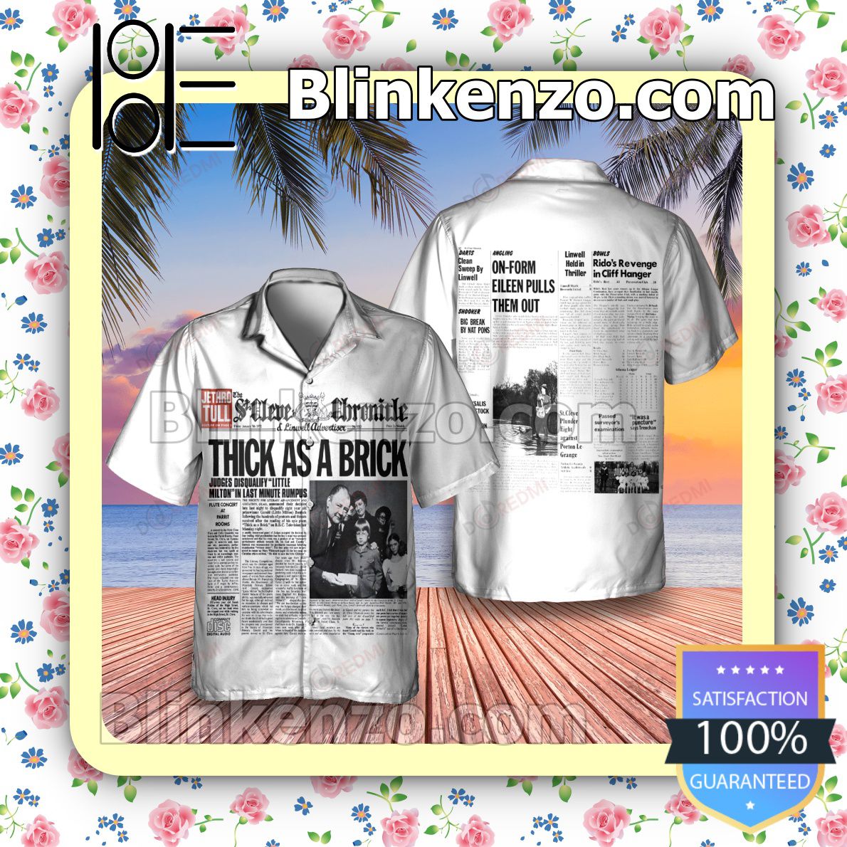 Jethro Tull Thick As A Brick Album Cover White Casual Button-down Shirts