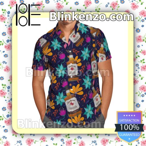 Jim Beam Bourbon Colorful Flowery Summer Hawaiian Shirt a