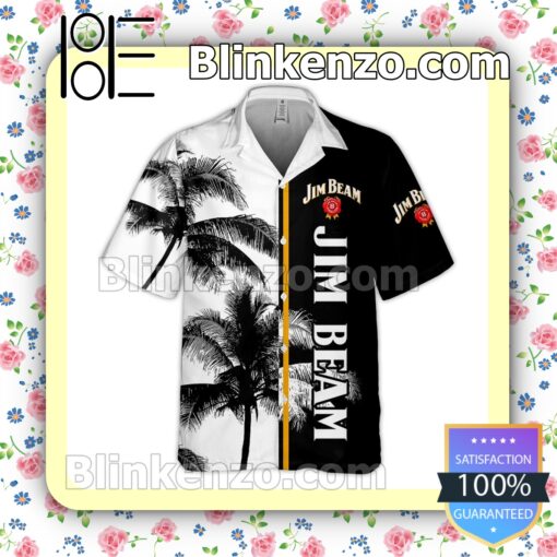 Jim Beam Palm Tree Black White Summer Hawaiian Shirt a