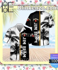 Jim Beam Palm Tree Black White Summer Hawaiian Shirt b