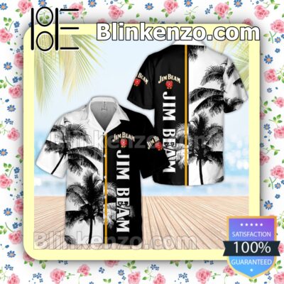Jim Beam Palm Tree Black White Summer Hawaiian Shirt b