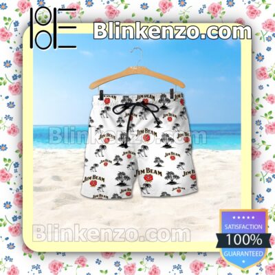 Jim Beam Palm Tree Seamless Pattern Summer Hawaiian Shirt b