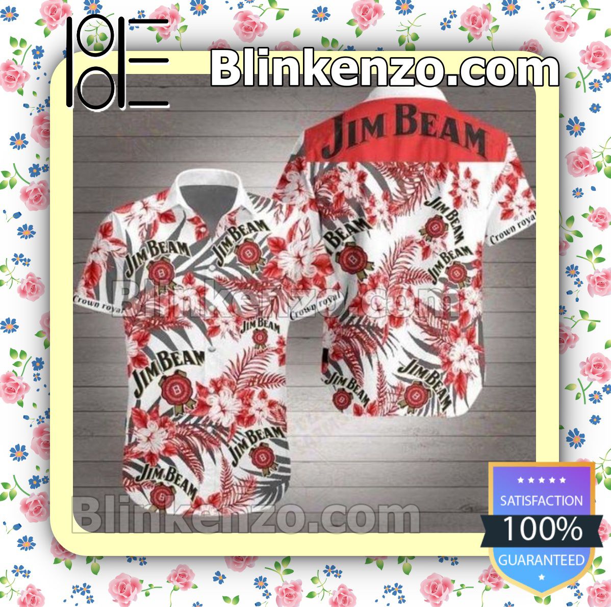 Jim Beam Red Tropical Floral White Summer Shirts