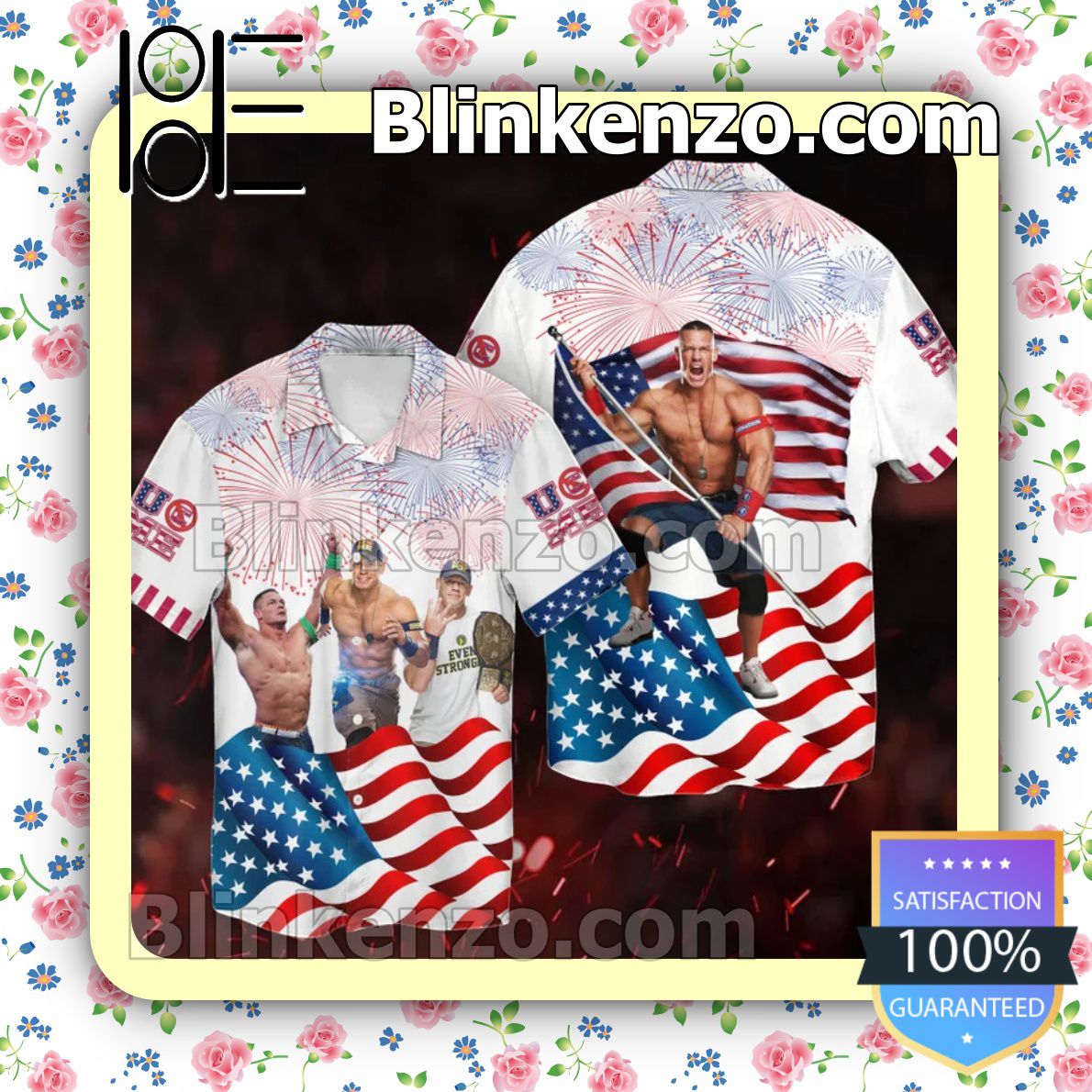 John Cena American Flag Firework Independence Day Men's Button-Down Shirts
