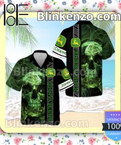 John Deere Smoky Green Skull Black Summer Hawaiian Shirt