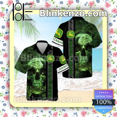 John Deere Smoky Green Skull Black Summer Hawaiian Shirt