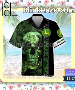 John Deere Smoky Green Skull Black Summer Hawaiian Shirt b