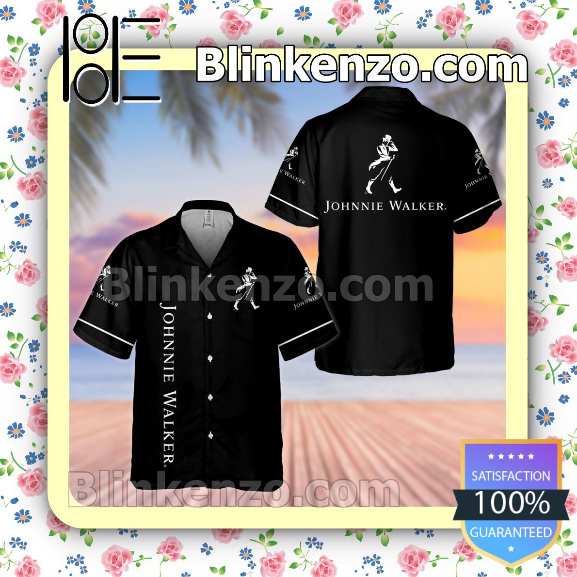 Johnnie Walker Black Summer Hawaiian Shirt, Mens Shorts