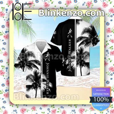 Johnnie Walker Palm Tree Black White Summer Hawaiian Shirt