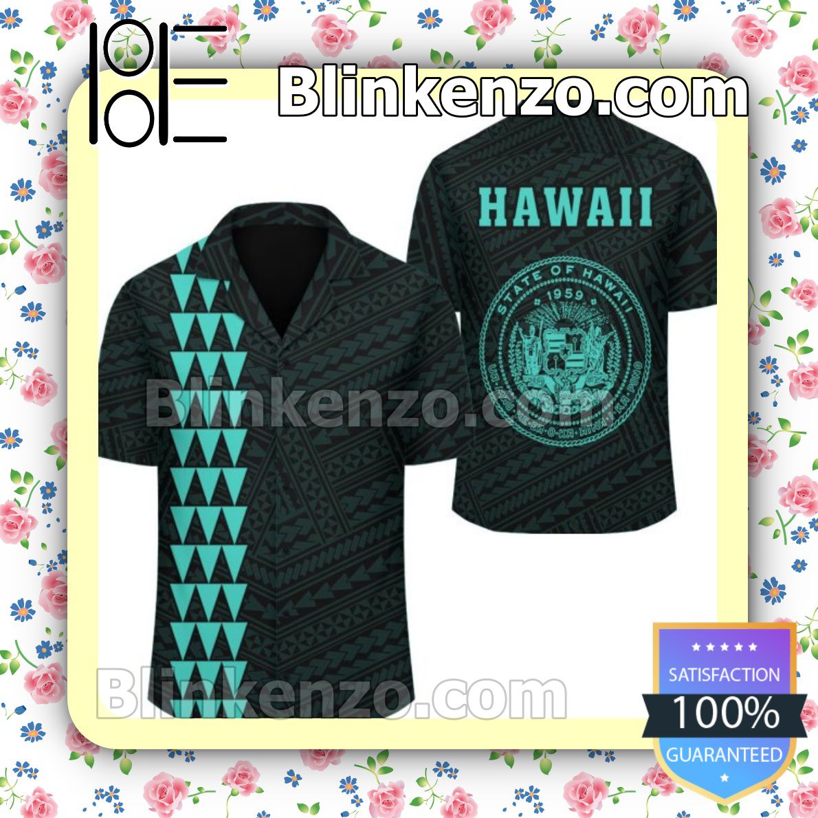 Kakau Polynesian Coat Of Arms Turquoise Summer Shirts
