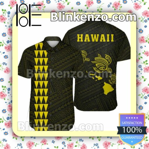Kakau Polynesian Three Turtles Map Yellow Summer Shirts