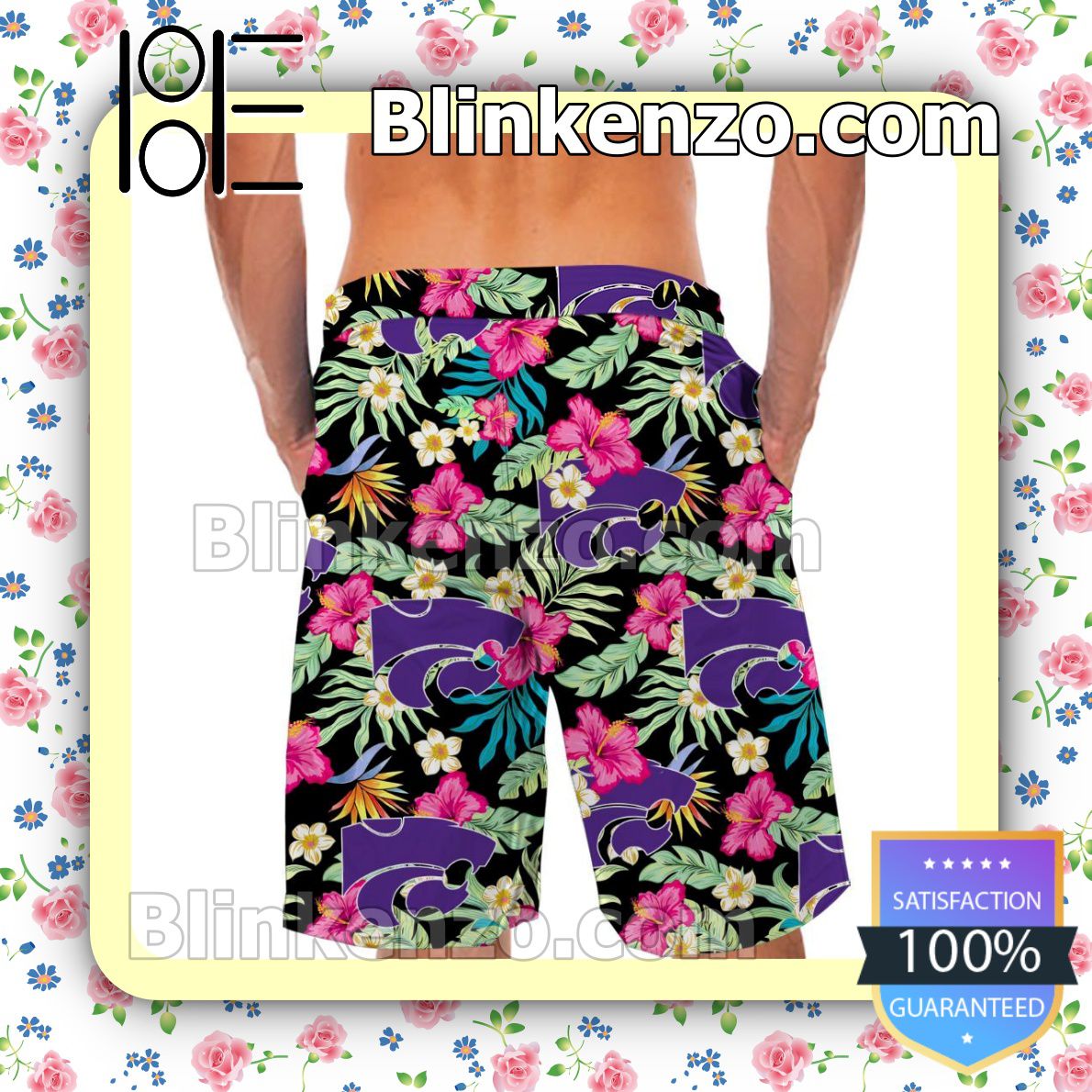 Wonderful Kansas State Wildcats Hibiscus Mens Shirt, Swim Trunk