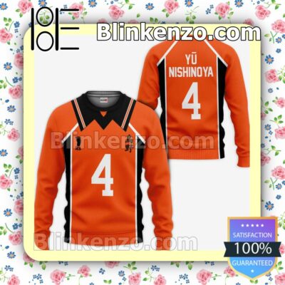 Karasuno Yuu Nishinoya Uniform Num 4 Haikyuu Anime Personalized T-shirt, Hoodie, Long Sleeve, Bomber Jacket a