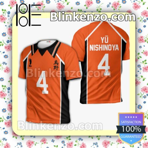 Karasuno Yuu Nishinoya Uniform Num 4 Haikyuu Anime Personalized T-shirt, Hoodie, Long Sleeve, Bomber Jacket b