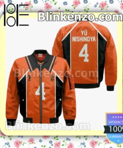 Karasuno Yuu Nishinoya Uniform Num 4 Haikyuu Anime Personalized T-shirt, Hoodie, Long Sleeve, Bomber Jacket x