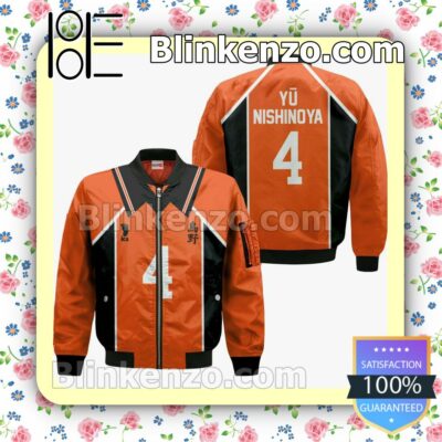 Karasuno Yuu Nishinoya Uniform Num 4 Haikyuu Anime Personalized T-shirt, Hoodie, Long Sleeve, Bomber Jacket x
