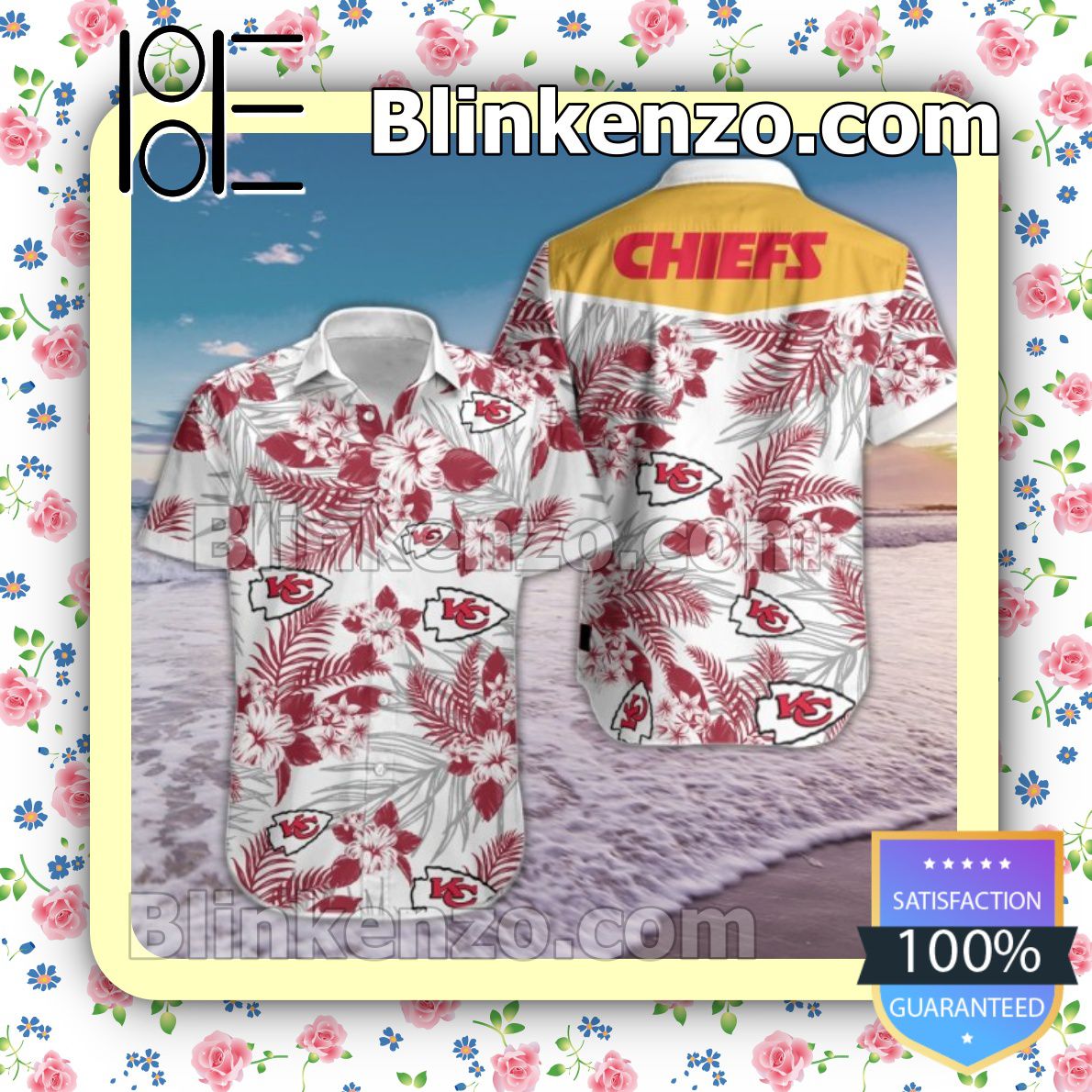 Kc Chiefs Wine Red Tropical Floral White Summer Shirts