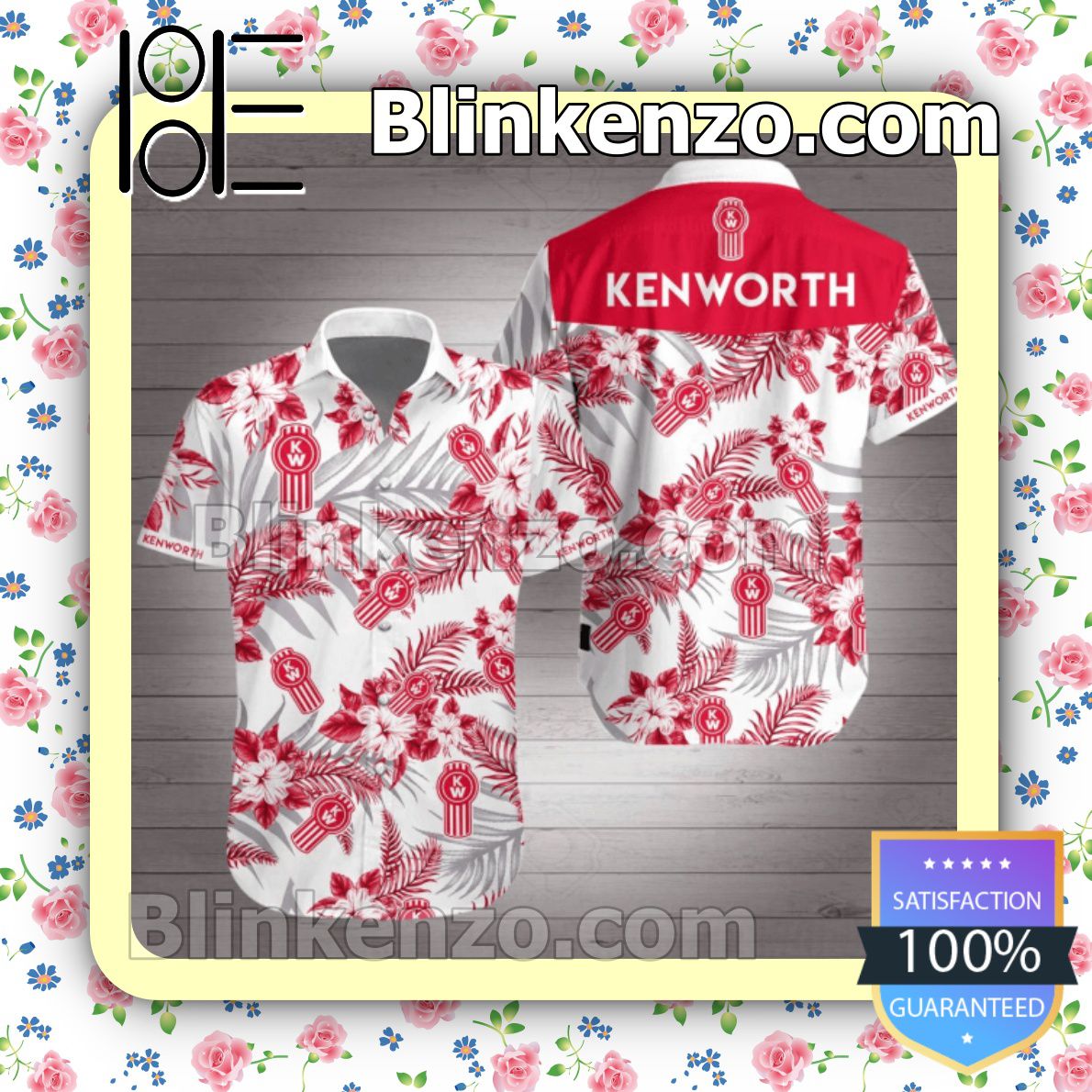 Kenworth Red Tropical Floral White Summer Shirts