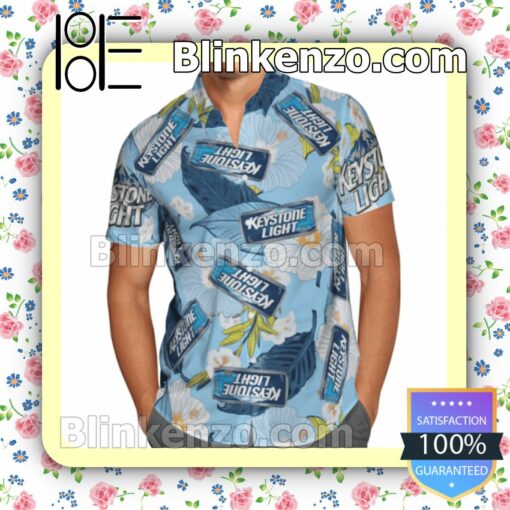 Keystone Light Blue Summer Hawaiian Shirt, Mens Shorts