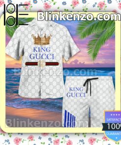 King Gucci White Monogram Luxury Beach Shirts, Swim Trunks