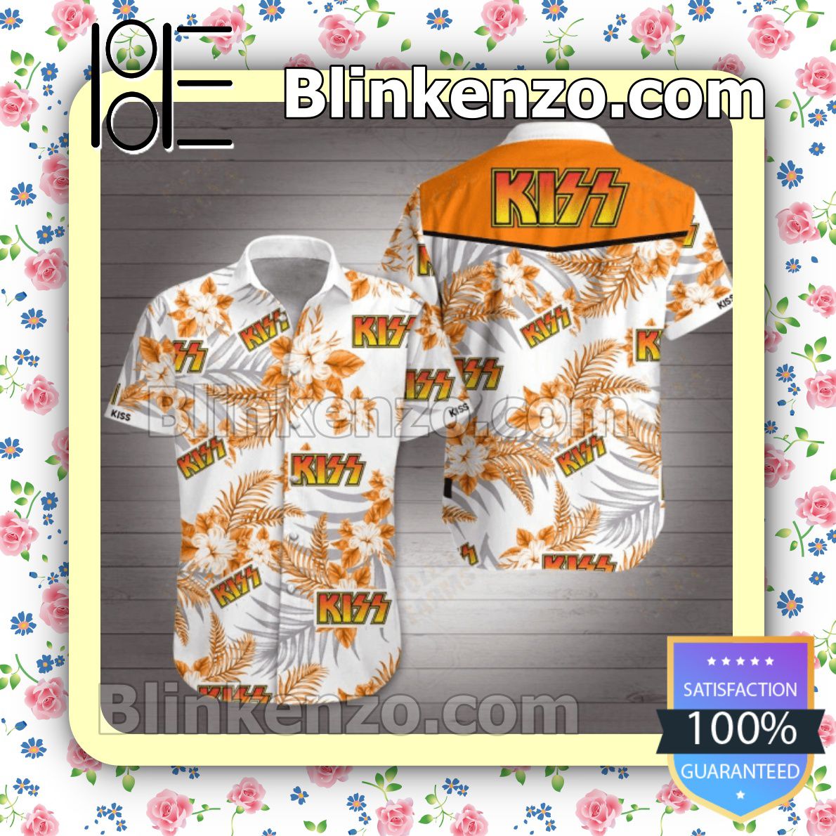 Kiss Orange Tropical Floral White Summer Shirts