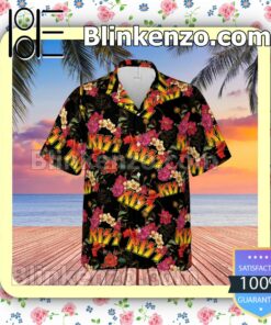 Kiss Rock Band Floral Pattern Summer Hawaiian Shirt, Mens Shorts