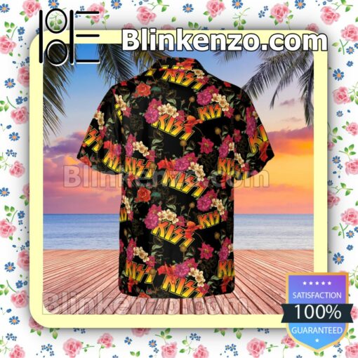 Kiss Rock Band Floral Pattern Summer Hawaiian Shirt, Mens Shorts a