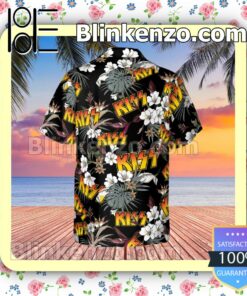 Kiss Rock Band Tropical Forest Black Summer Hawaiian Shirt, Mens Shorts a