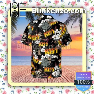 Kiss Rock Band Tropical Forest Black Summer Hawaiian Shirt, Mens Shorts a