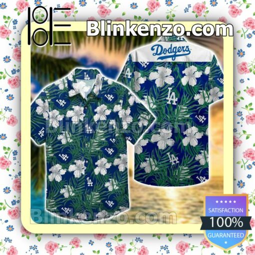 La Dodgers White Hibiscus And Green Palm Leaves Summer Shirts