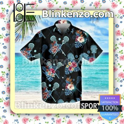 Lacrosse Stick Floral Tropical Black Summer Shirt