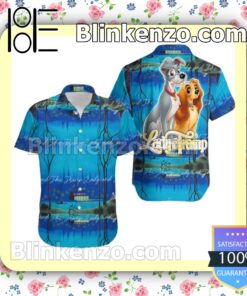 Lady & The Tramp Dogs Blue Lake Disney Blue Summer Hawaiian Shirt