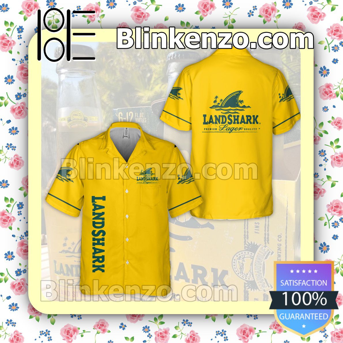 Landshark Lager Yellow Summer Hawaiian Shirt, Mens Shorts