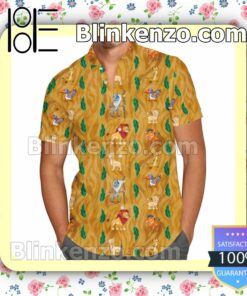 Leaves Pattern The Lion King Disney Cartoon Graphics Inspired Summer Hawaiian Shirt, Mens Shorts