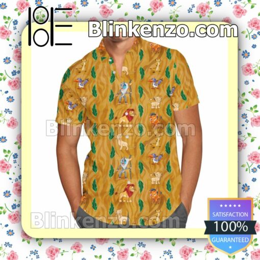 Leaves Pattern The Lion King Disney Cartoon Graphics Inspired Summer Hawaiian Shirt, Mens Shorts