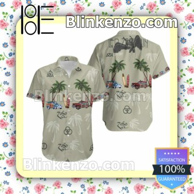 Led Zeppelin Beach Pattern Palm Tree Print Summer Shirt