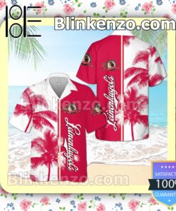Leinenkugel's Palm Tree Red White Summer Hawaiian Shirt