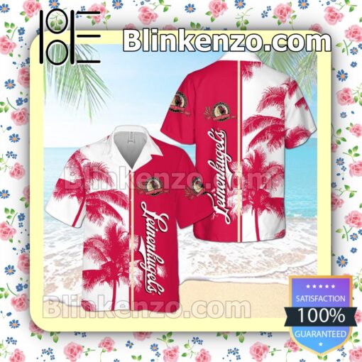 Leinenkugel's Palm Tree Red White Summer Hawaiian Shirt