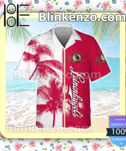 Leinenkugel's Palm Tree Red White Summer Hawaiian Shirt a