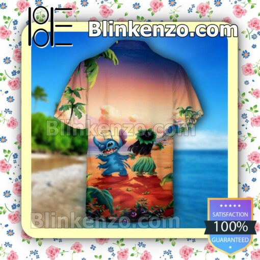 Lilo And Stitch Disney Cartoon Graphics Sunset Summer Hawaiian Shirt, Mens Shorts a