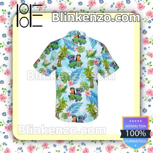 Lilo & Stitch Palm Tree Disney Cartoon Graphics Combo Aloha Light Blue Summer Hawaiian Shirt b