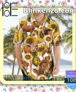 Limousin Cattle Lovers Sunflower Flowery Summer Hawaiian Shirt a