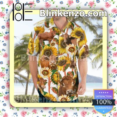 Limousin Cattle Lovers Sunflower Flowery Summer Hawaiian Shirt a
