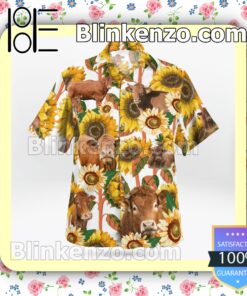 Limousin Cattle Lovers Sunflower Flowery Summer Hawaiian Shirt b