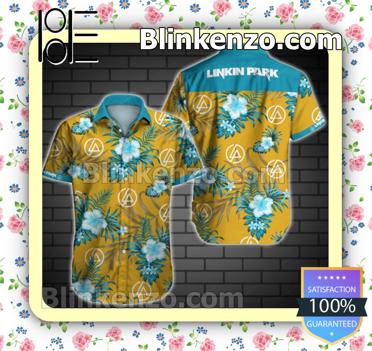 Linkin Park Blue Tropical Floral Yellow Summer Shirts