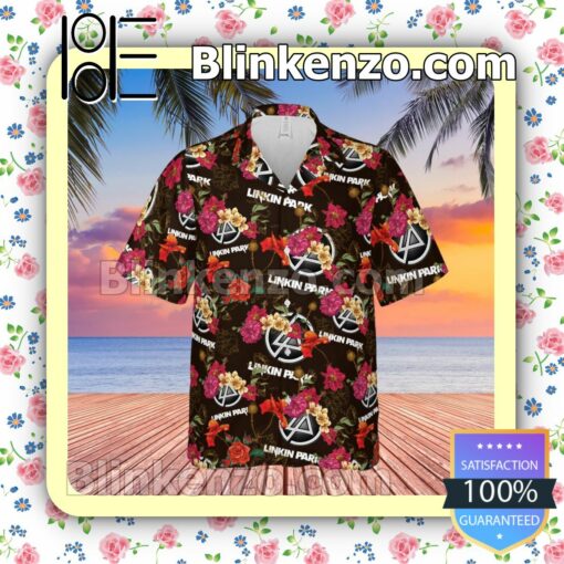 Linkin Park Rock Band Floral Pattern Summer Hawaiian Shirt, Mens Shorts