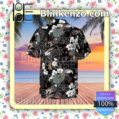 Linkin Park Rock Band Logo Tropical Forest Black Summer Hawaiian Shirt, Mens Shorts a