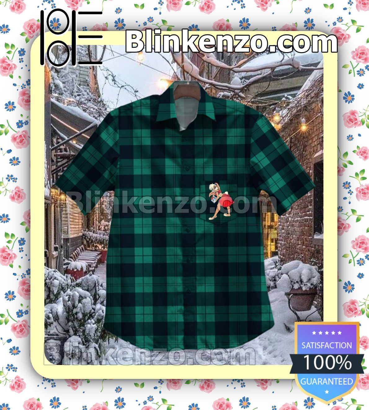 Lola Bunny Green And Black Plaid Casual Button-down Shirts