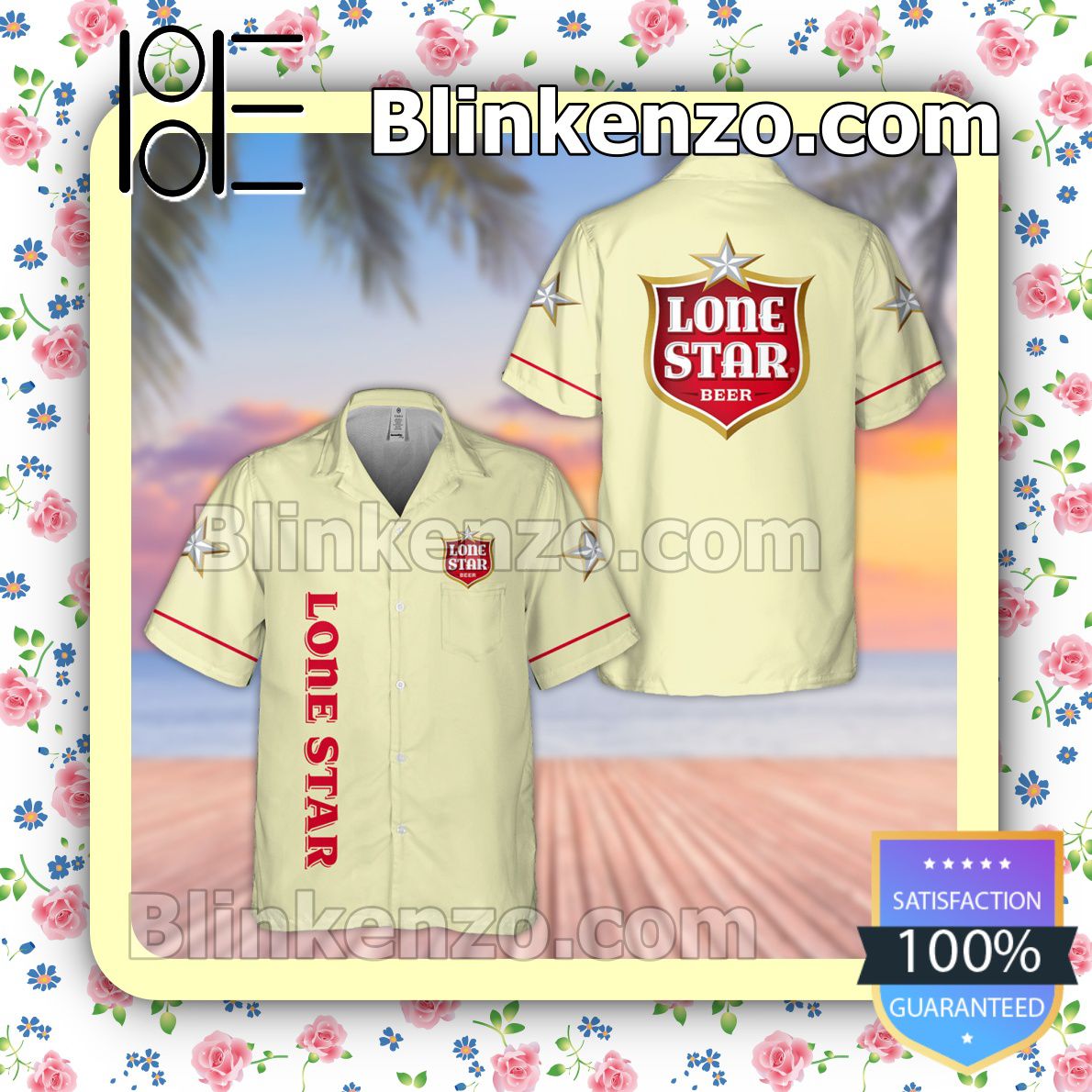 Lone Star Beer Light Yellow Summer Hawaiian Shirt, Mens Shorts